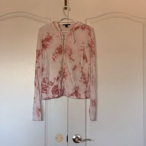 Pink and white tye dye sweater with a zipper